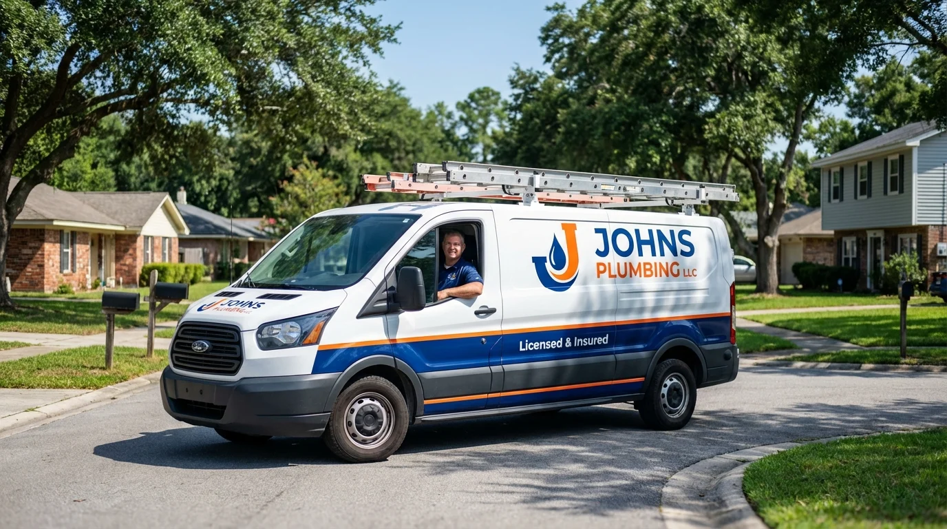 Johns Plumbing LLC service van in North Granby, CT