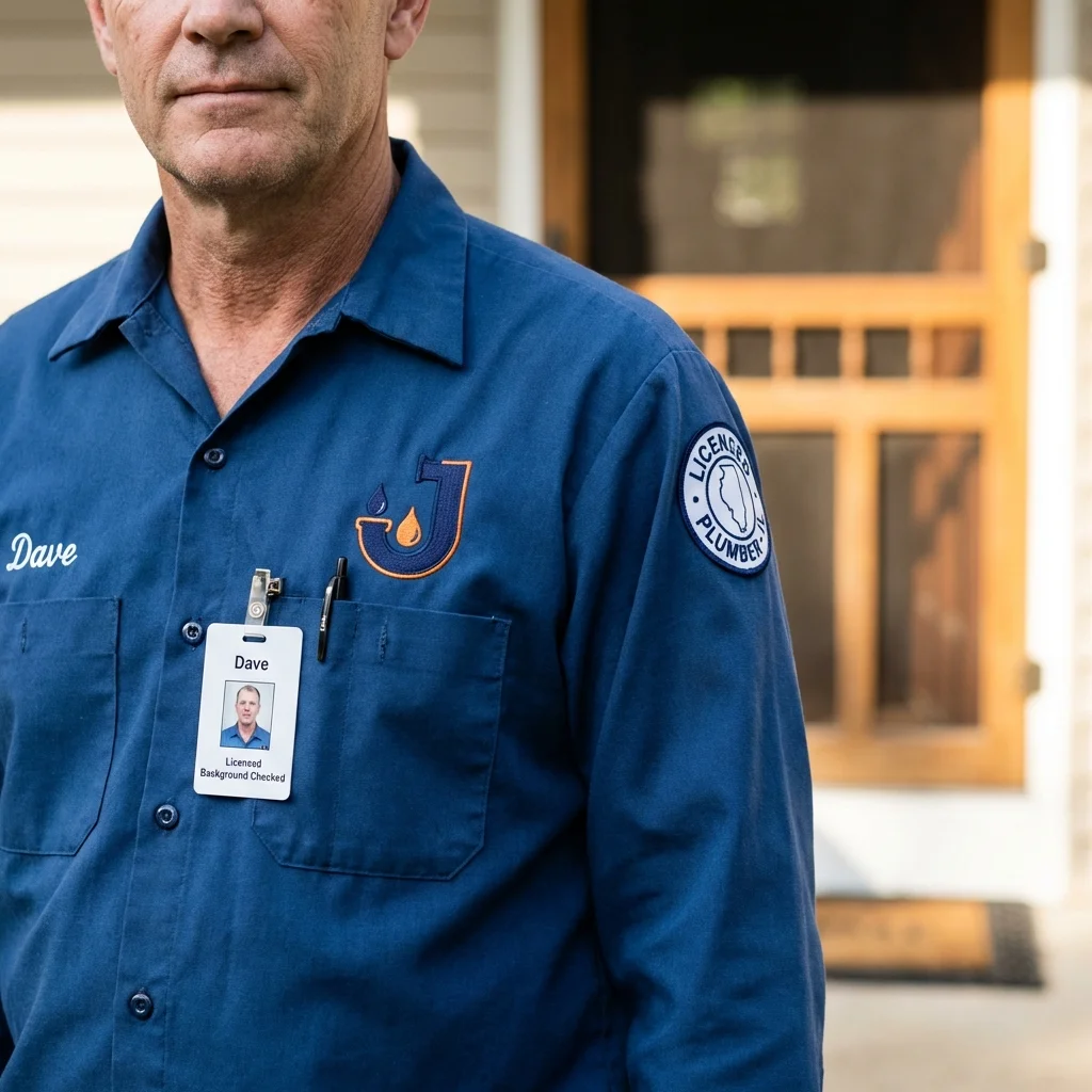 Licensed plumber showing ID badge in North Granby, CT