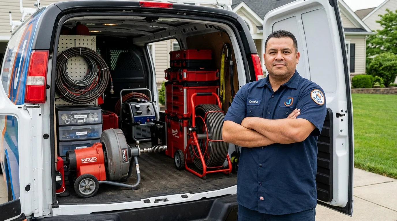 Professional drain cleaning equipment and Johns Plumbing LLC plumber in North Granby