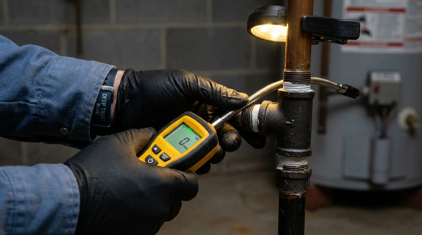 Gas leak detection with electronic sniffer by Johns Plumbing LLC in North Granby