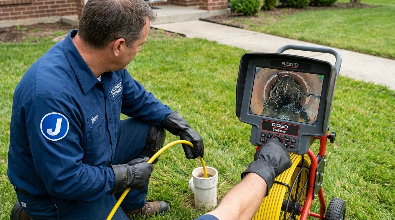 Sewer camera inspection being performed by Johns Plumbing LLC in North Granby