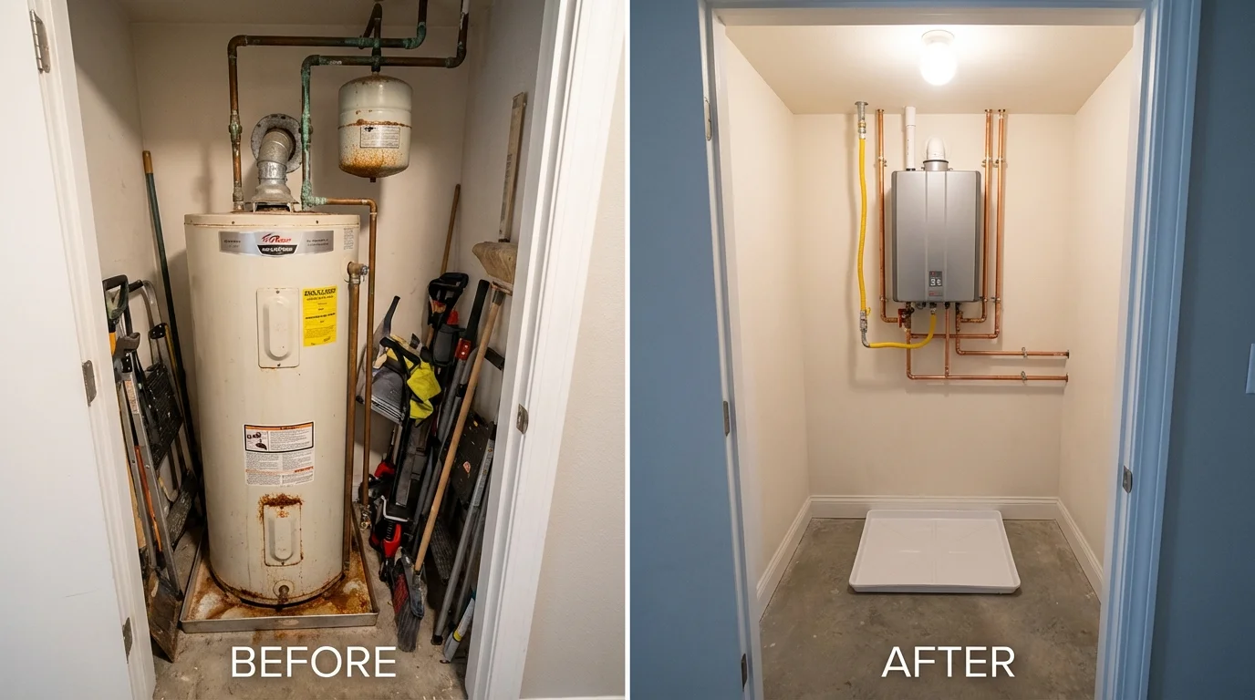 Tank water heater versus wall-mounted tankless unit comparison for North Granby, CT homeowners